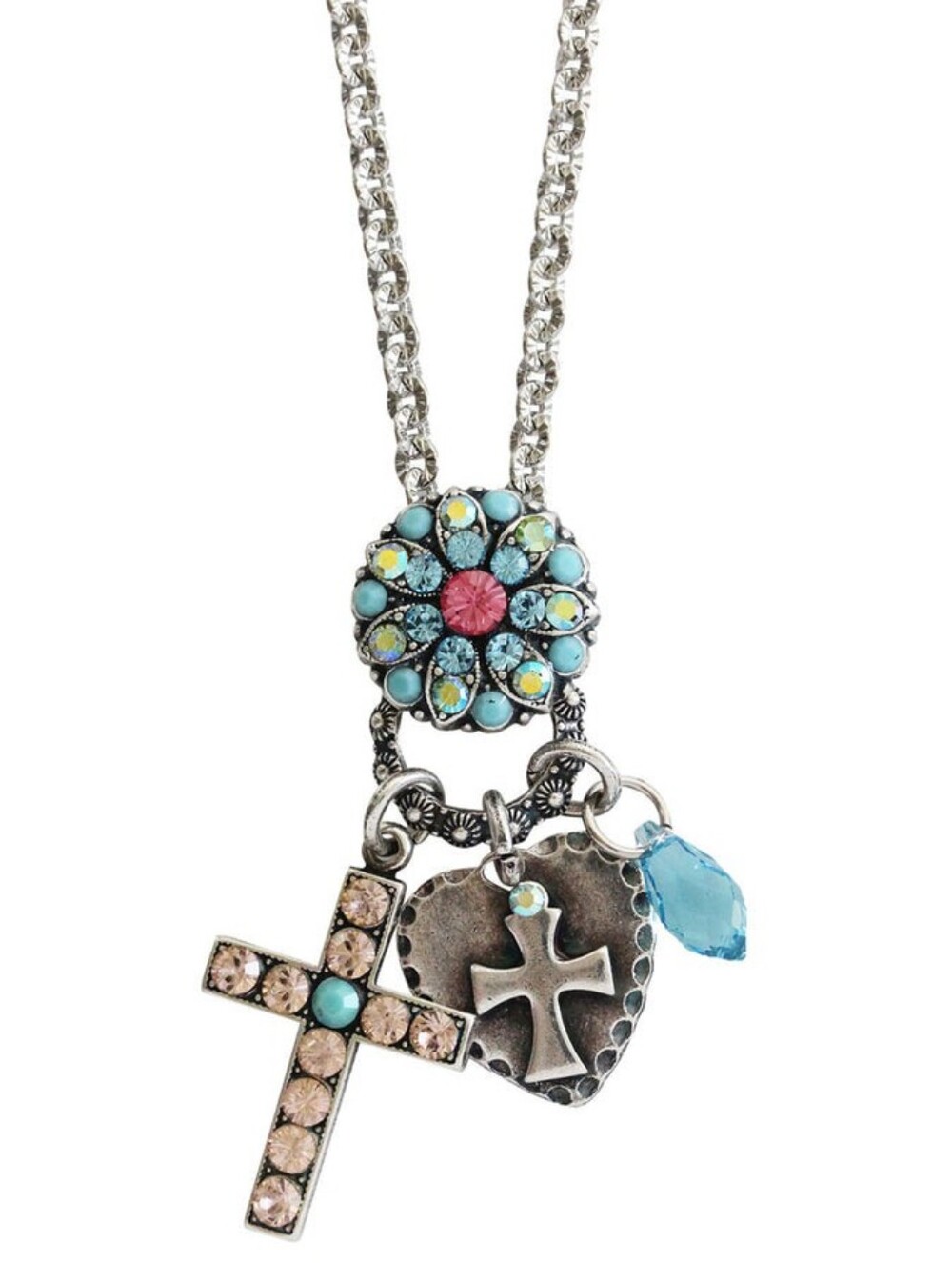 Mariana "Summer Fun" Silver Plated Cross Charms Pendant Crystal Necklace